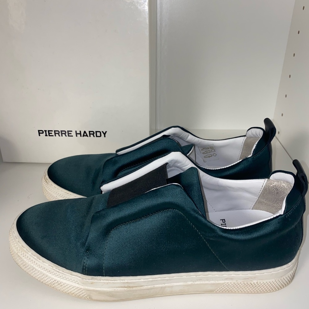 Pierre Hardy Green Satin Slip On Sneakers